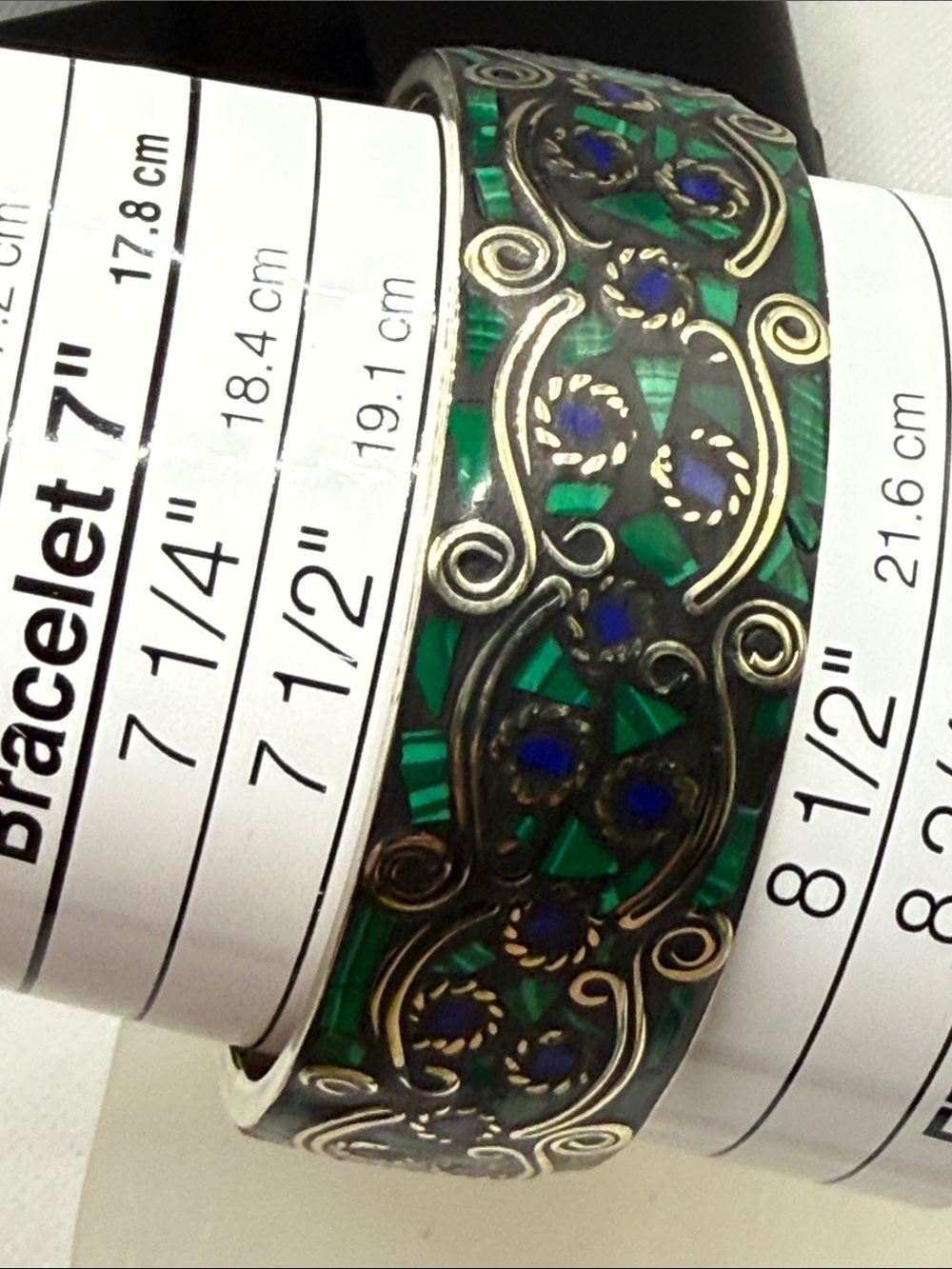 Exceptional vintage Green Blue Inlay mosaic raised luxurious Cuff Bracelet ⭐️ - Picture 10 of 16